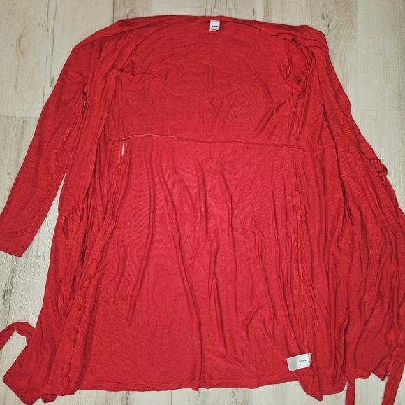 Old Navy Red Jersey Wrap Dress XS Rayon V-Neck Tie Waist Long Sleeve Fit & Flare - Picture 13 of 13